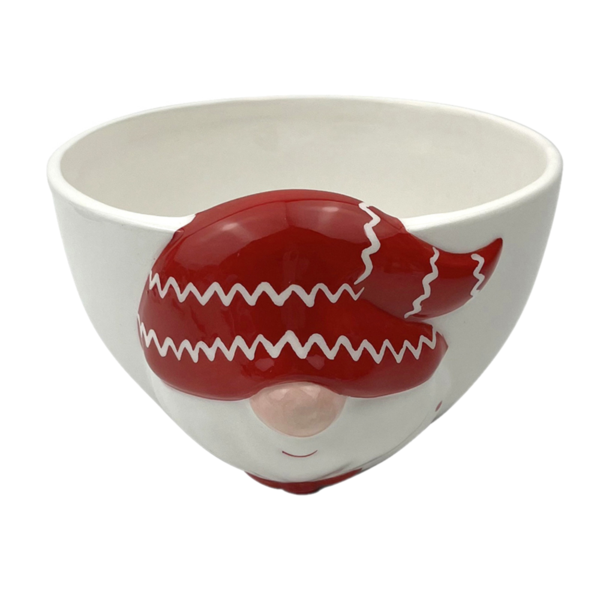 Bowl de cerámica con diseño Cabeza Gnomo y rayas color blanco