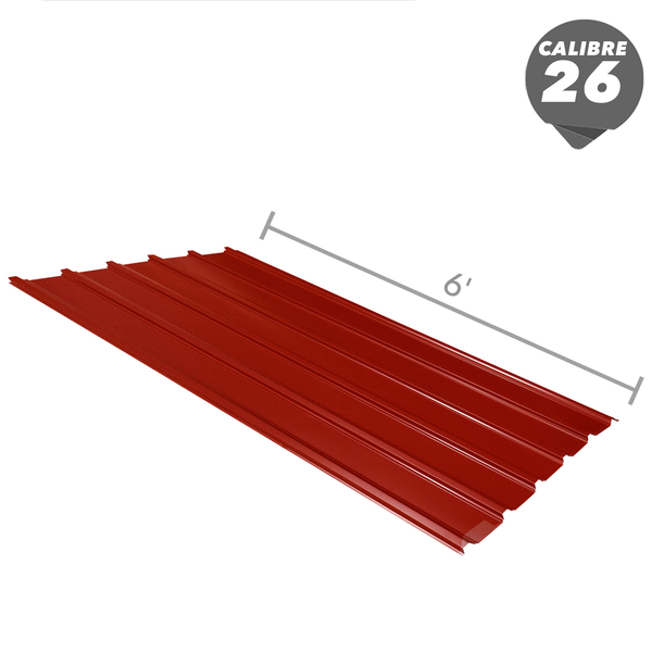 Zinc de canal ancho de 42" x 6' de calibre 26 de color rojo