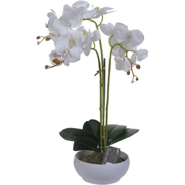 Orquídea artificial larga color blanco con pote