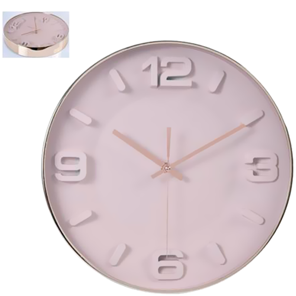Reloj de pared de 33cm con marco de metal color dorado/rosa