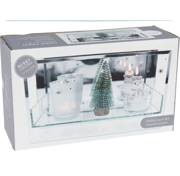 Set de 2 velas con adorno de mini árbol de navidad