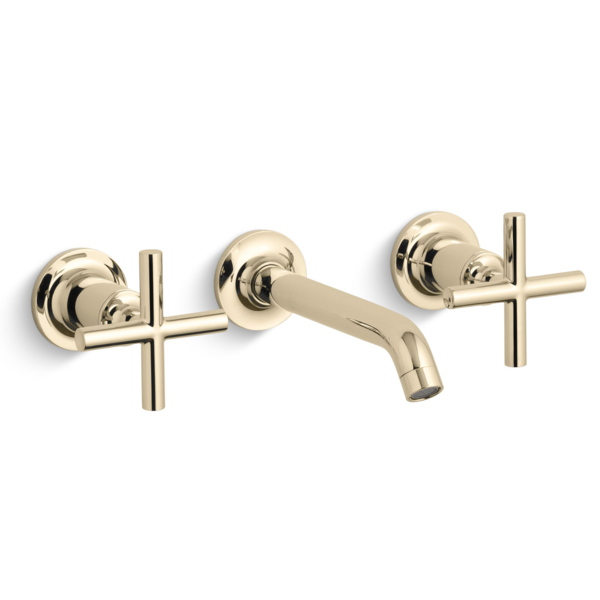 Llave doble de lavamanos Purist® oro francés vibrante montaje en pared