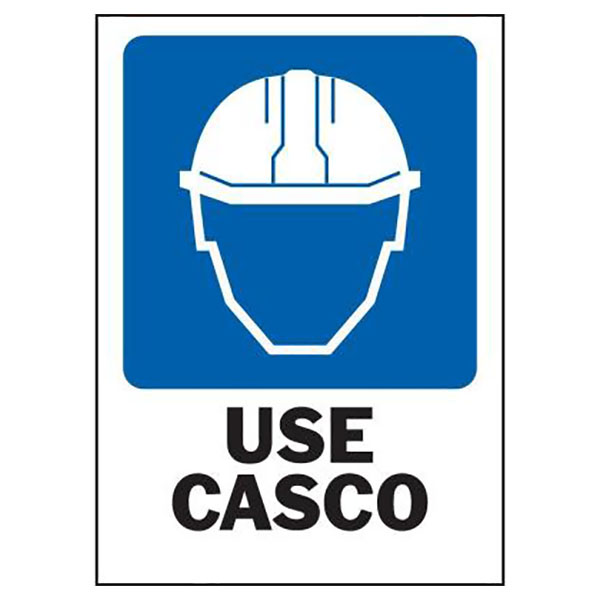 Letrero de 10" x 14" de plástico con ilustración y frase "Use Casco"