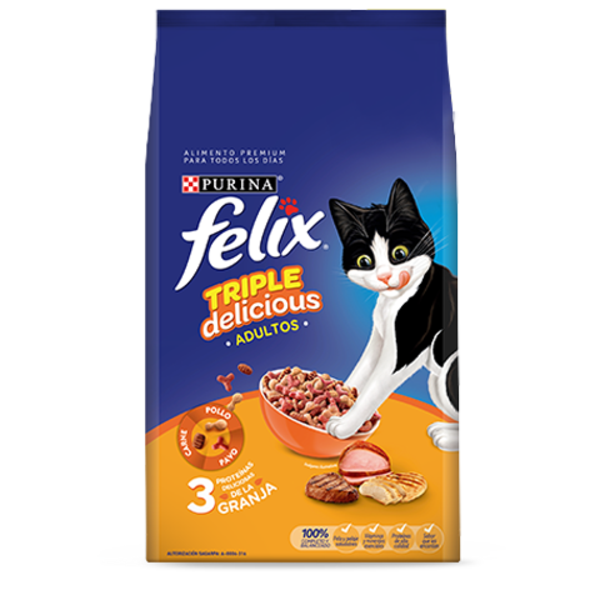 Alimento seco Felix Triple Delicious Granja 1.5kg para gatos adultos