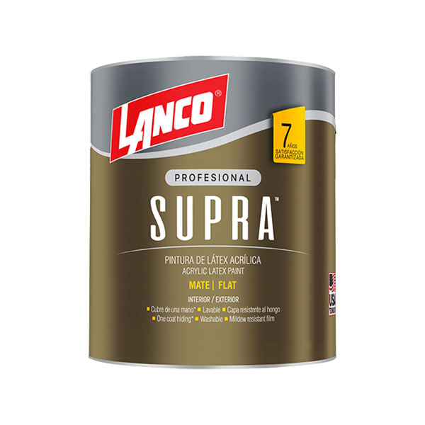 Pintura de látex acrílica Supra acabado mate base tint 1/4gl LANCO