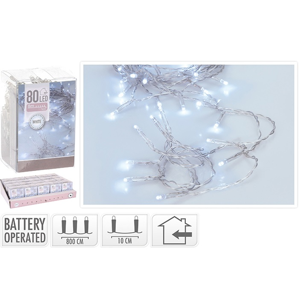 80 Luces LED de batería color blanco luz fría