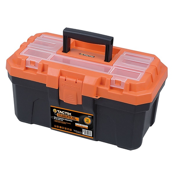 Caja de herramienta heavy duty de 16" de color negro y naranja