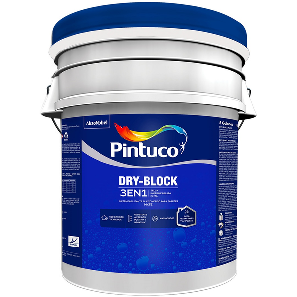 Pintura impermeabilizante Dry Block 3 en 1 base blanca 5gl