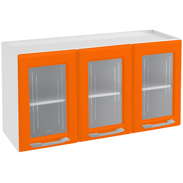 Mueble aéreo triple con puertas traslucidas de color naranja