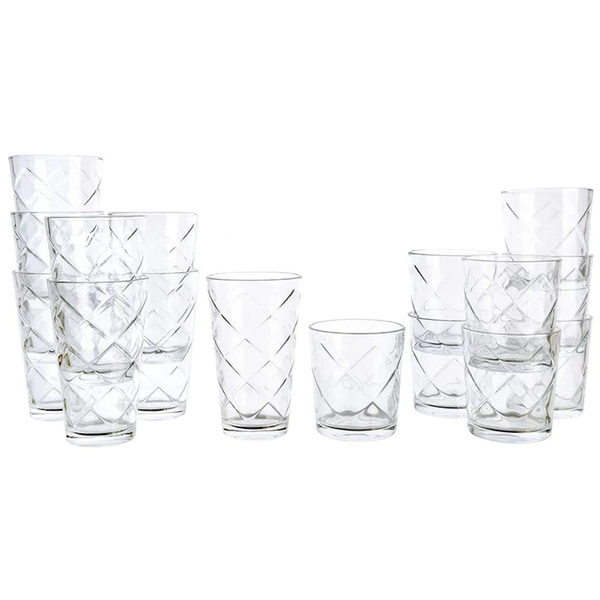 Juego de vasos de vidrio diseño Lattice - 16 piezas