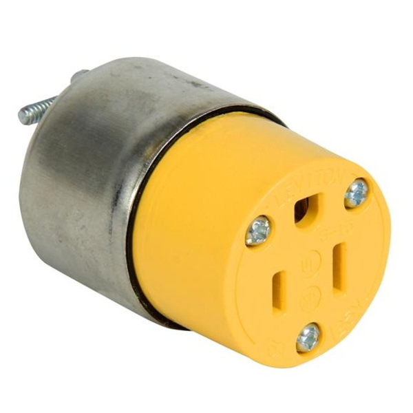 Conector sencillo PVC de 15AMP  125V  uso comercial color amarillo