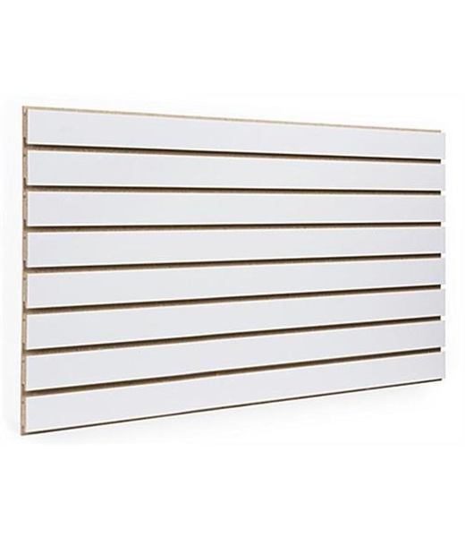 Slat wall de MDF de 4' x 8' modelo crudo de color blanco