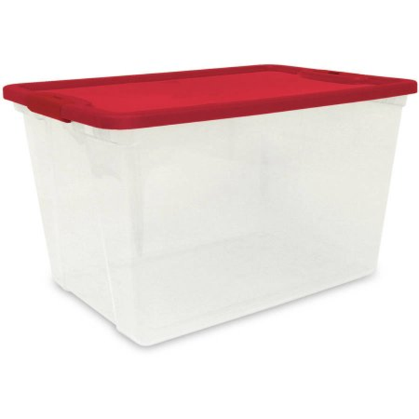 Caja plástica de 64Qt transparente con tapa roja