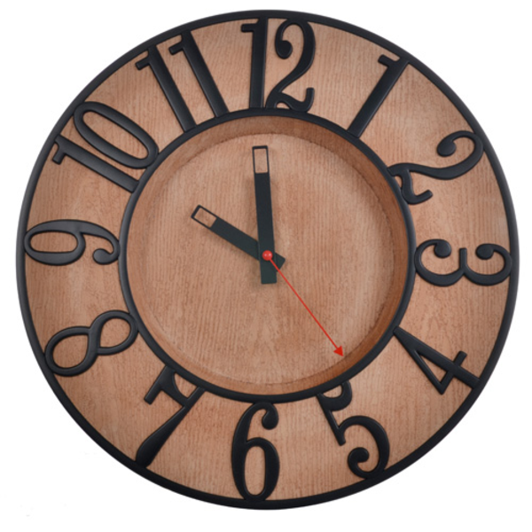 Reloj de pared madera con metal negro 35cm diámetro