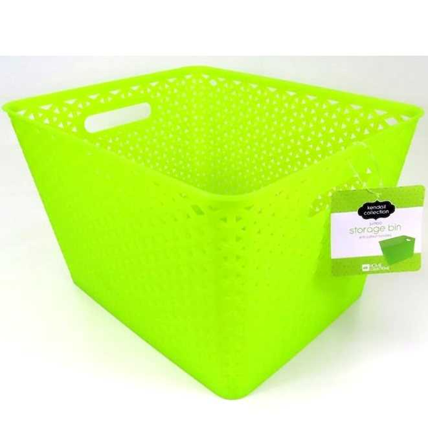 Canasta plástica  de 13.75" x 11" x 9" para organizar color verde
