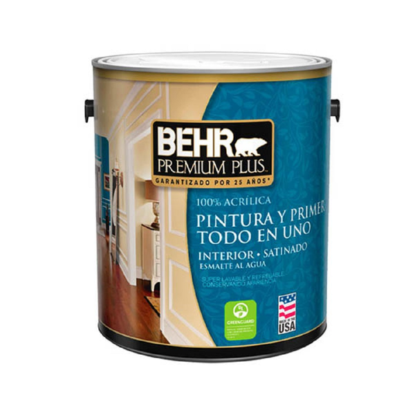 Pintura acrílica Premium Plus acabado satinado color blanco de 1/4gl