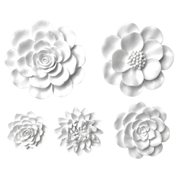 Juego de 5 flores decorativas color blanco