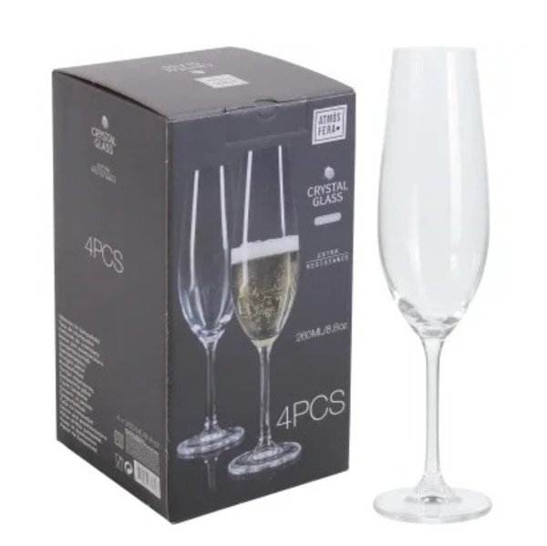 Juego de 4 copas para champaña de cristal 260ml, Atmosfera