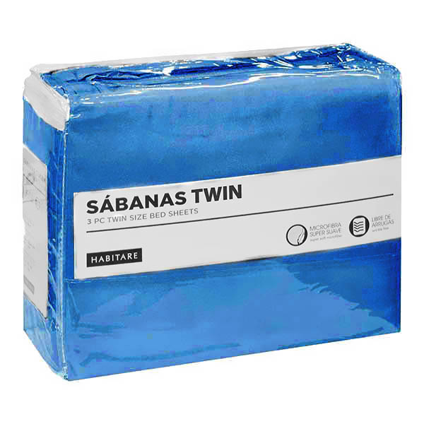Juego de sábanas de color azul tamaño twin de 3 piezas