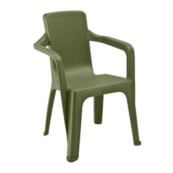 Silla plástica con brazos Eterna con diseño de ratán color verde selva