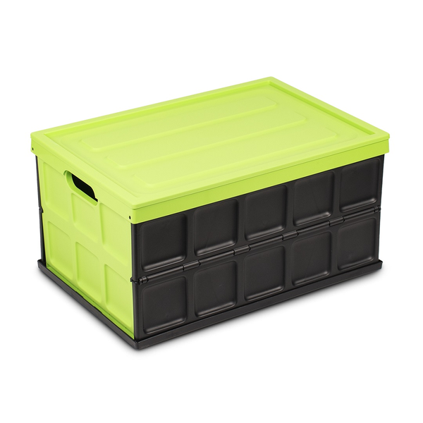 Caja plástica plegable de 48L color verde con tapa