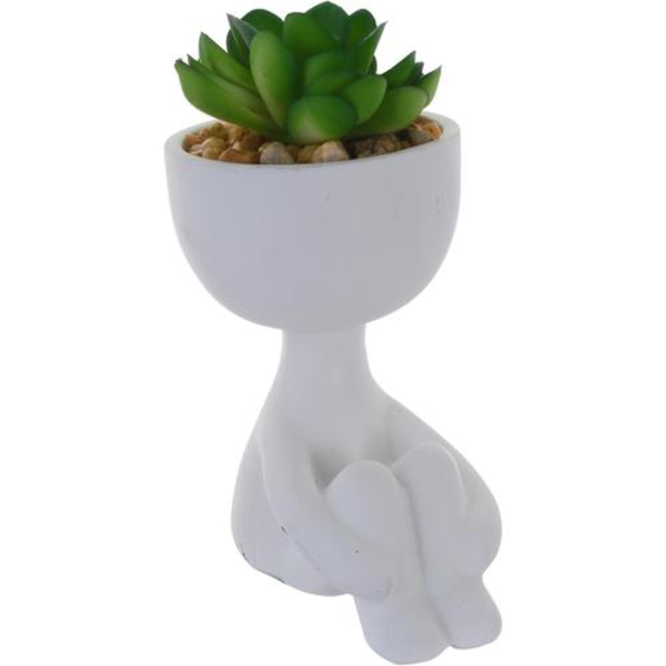Planta artificial en pote de figura sentada color blanco
