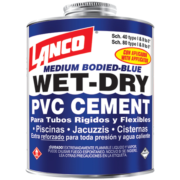 Pegamento para PVC Wet-Dry de color azul de 1/4gl