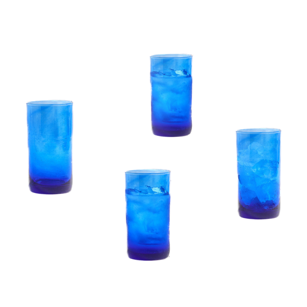 Juego de vasos altos de vidrio color azul - 4 unidades