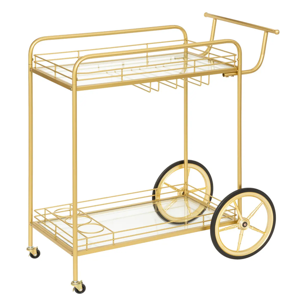 Carrito auxiliar de metal Antonella 92cm con vidrio color dorado