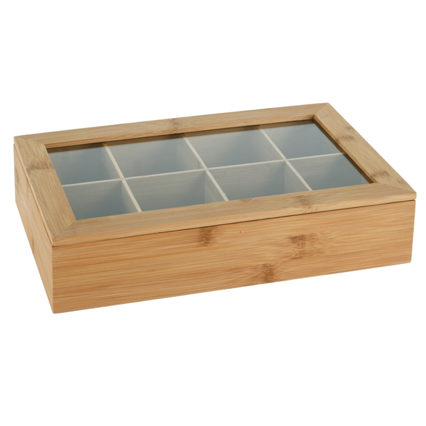 Caja de bambú con 8 compartimentos para té color natural