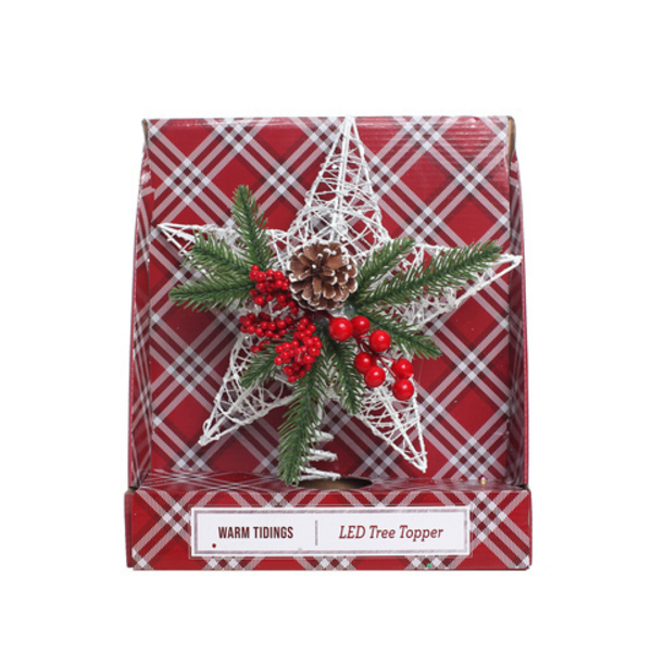 Estrella de árbol de navidad con alambre y berries