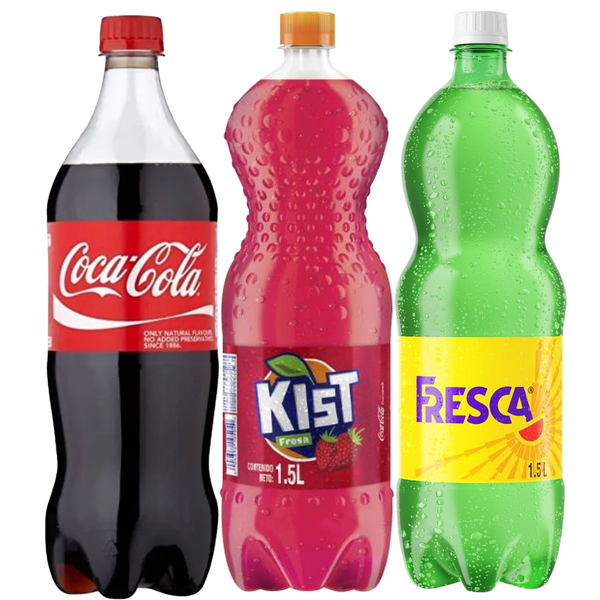 3 pack de sodas Coca Cola + Fresa + Fresca de 1.5L