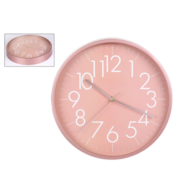 Reloj de pared borde y fondo rosado 30.8cm diámetro