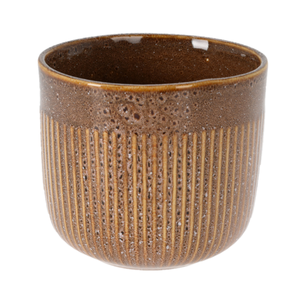 Pote de porcelana 13.5 con diseño de líneas color marrón
