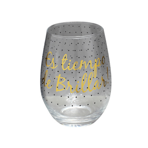 Vaso de vidrio 548ml con frase Es tiempo de brillar para vino