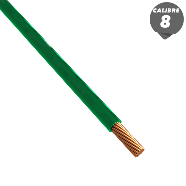Cable eléctrico THHN de 1m de calibre 8 AWG de color verde