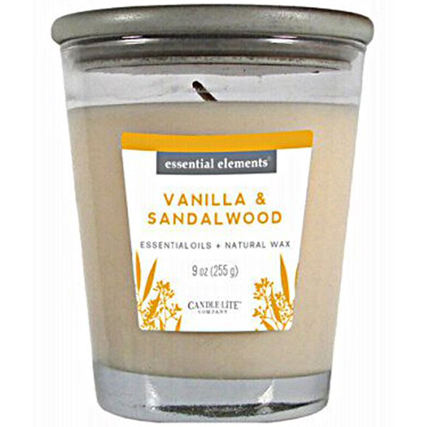 Vela de 9oz Essential Elements con aroma a Vanilla & Sandalwood