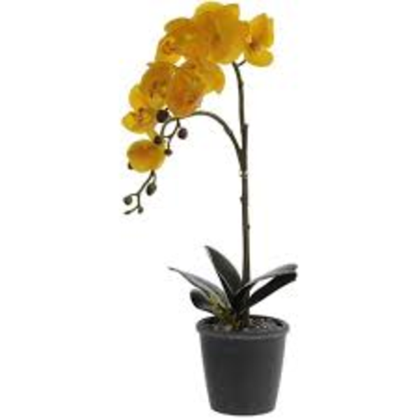 Orquídea artificial en pote de 53cm color amarillo