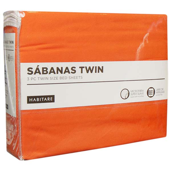 Juego de sábanas de color naranja tamaño twin de 3 piezas