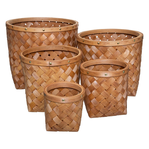 Juego de cestas de madera tejida color carmelo - 5 piezas