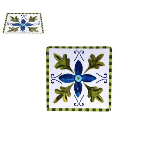 Plato de melamina decorativo cuadrado de color azul/verde