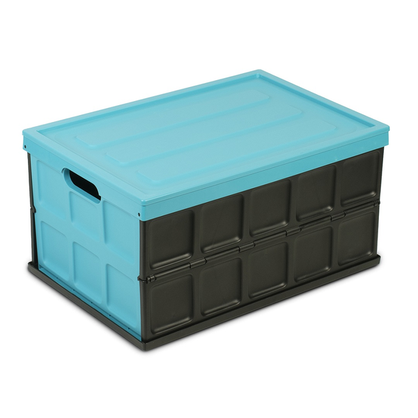 Caja plástica plegable de 48L color turquesa con tapa