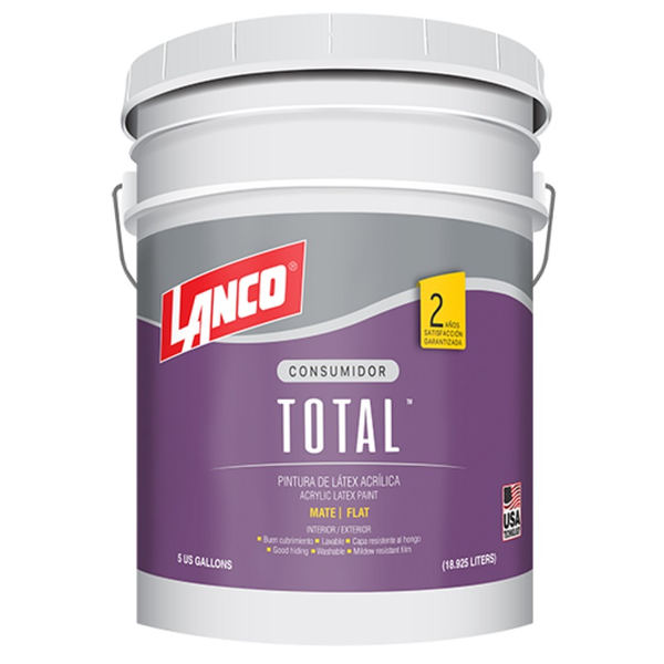 Pintura acrílica látex Total acabado mate color blanco 5gl