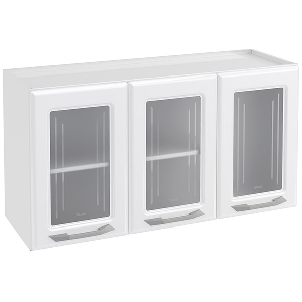 Mueble aéreo triple con puertas traslucidas de color blanco