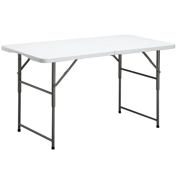 Mesa plástica rectangular 48" con base y patas plegables color blanco