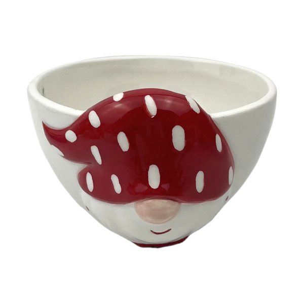 Bowl de cerámica con diseño Cabeza Gnomo y pintitas color blanco
