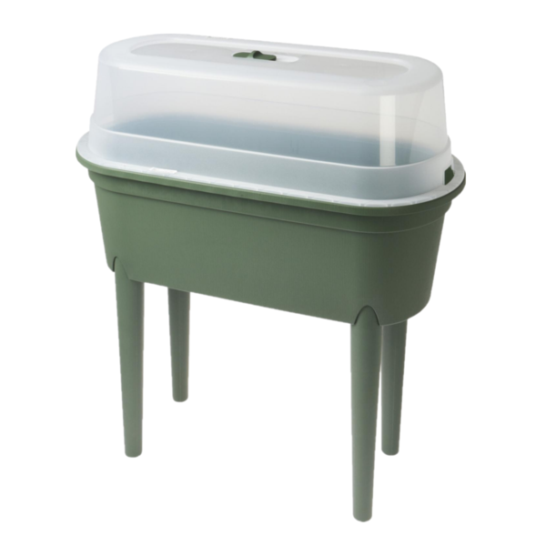 Mesa plástica con tapa y patas para invernadero color verde