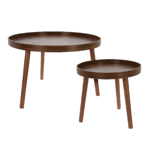 Juego de mesa auxiliar redonda de madera color nogal - 2 piezas