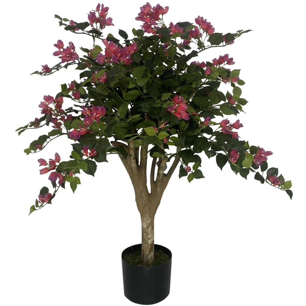 Planta artificial tipo arbusto y flores rosa con pote