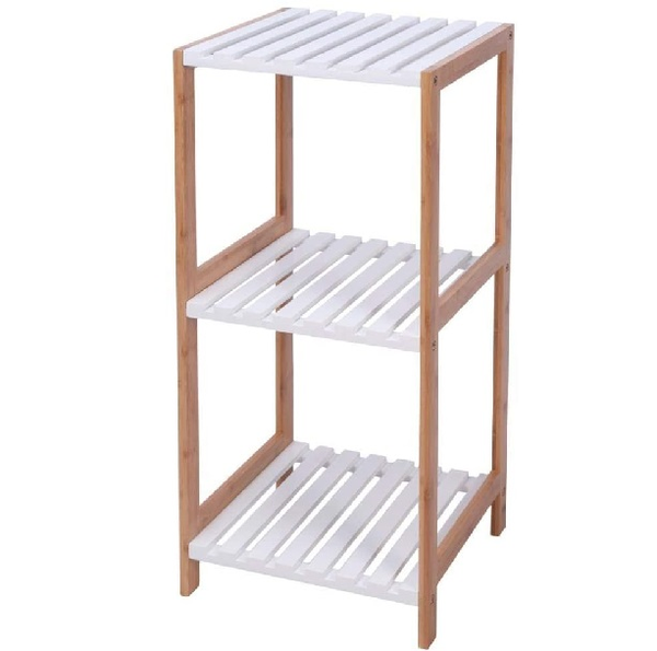 Mueble tablillero de 3 niveles para baño de bambú color blanco